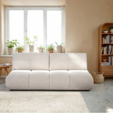 Canapé droit TASCA convertible tissu bouclette grège 3 places