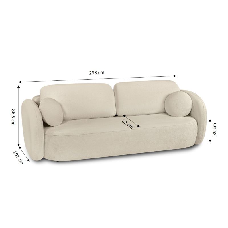 Canapé droit CARLOTTA convertible tissu bouclette grège 3 places