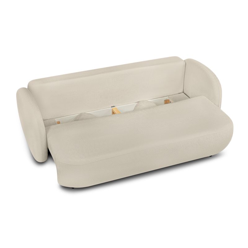 Canapé droit CARLOTTA convertible tissu bouclette grège 3 places