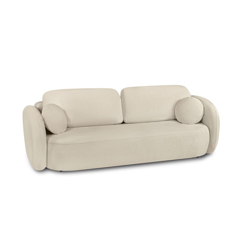 Canapé droit CARLOTTA convertible tissu bouclette grège 3 places