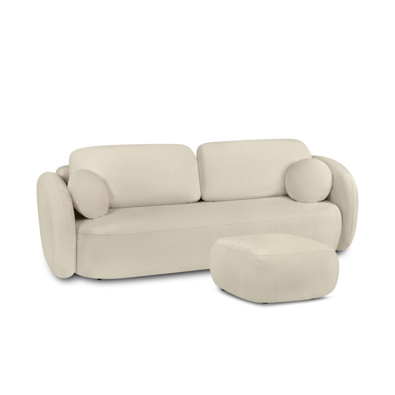 Canapé droit CARLOTTA convertible tissu bouclette grège 3 places