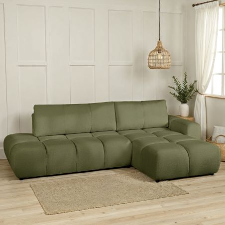 Ecksofa mit Schlaffunktion SORELLA 4-Sitzer, Stoff Chenille khakigrün