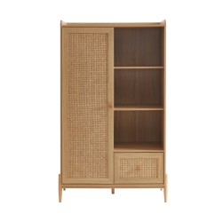 Armoire enfant PABLO effet bois et cannage rotin 1 porte et 1 tiroir
