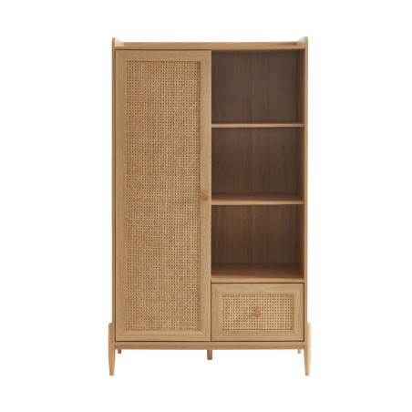 Armoire enfant PABLO effet bois et cannage rotin 1 porte et 1 tiroir
