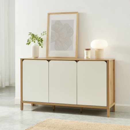 Buffet KILDA effet chêne 3 portes blanches 140cm