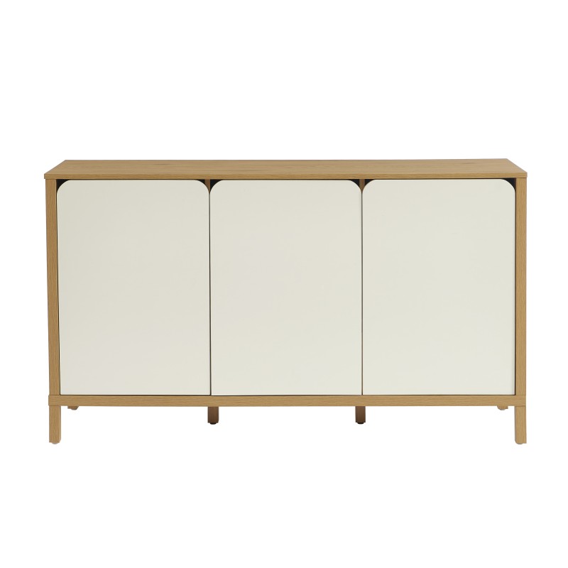 Buffet KILDA effet chêne 3 portes blanches 140cm