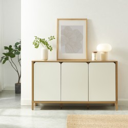 Buffet KILDA effet chêne 3 portes blanches 140cm