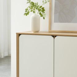 Buffet KILDA effet chêne 3 portes blanches 140cm