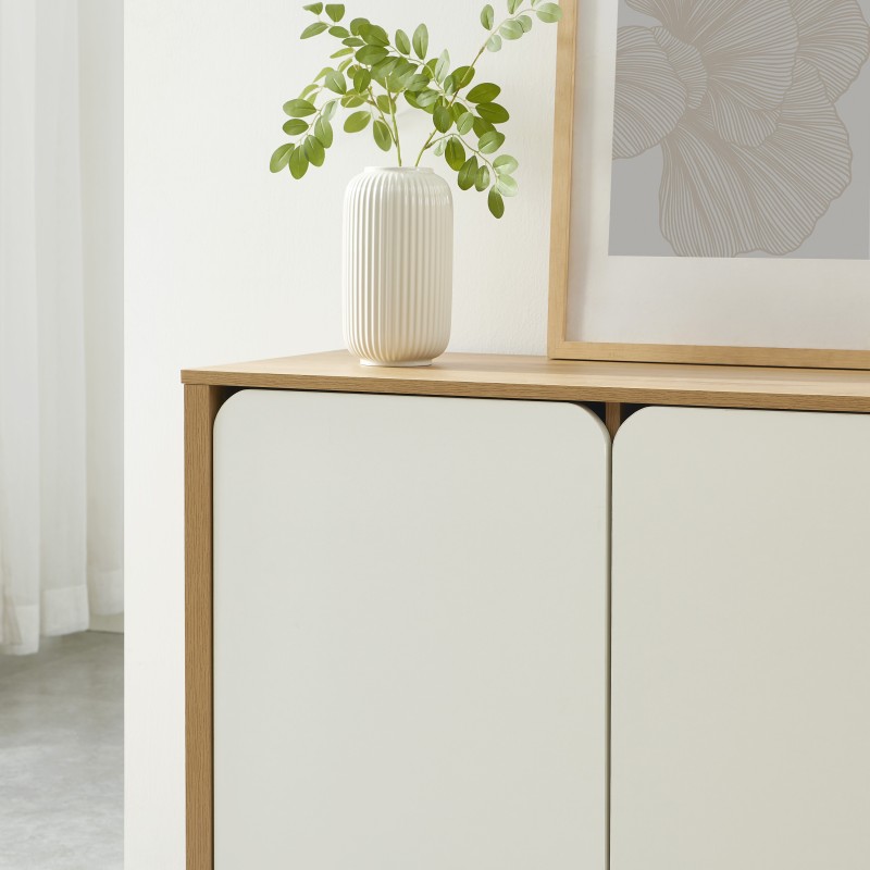 Buffet KILDA effet chêne 3 portes blanches 140cm