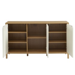 Buffet KILDA effet chêne 3 portes blanches 140cm