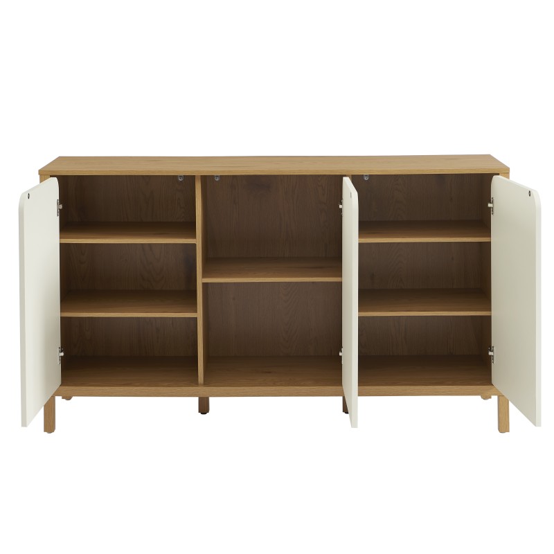 Buffet KILDA effet chêne 3 portes blanches 140cm