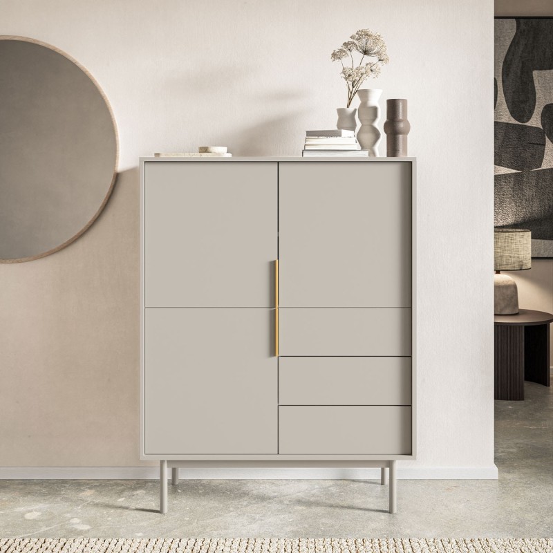 Buffet JONA coloris cachemire 3 portes 3 tiroirs 104cm