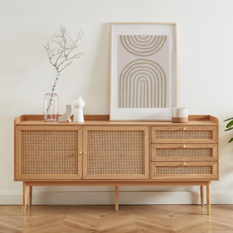 Buffet LEON chêne et cannage rotin 180cm