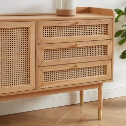 Buffet LEON chêne et cannage rotin 180cm