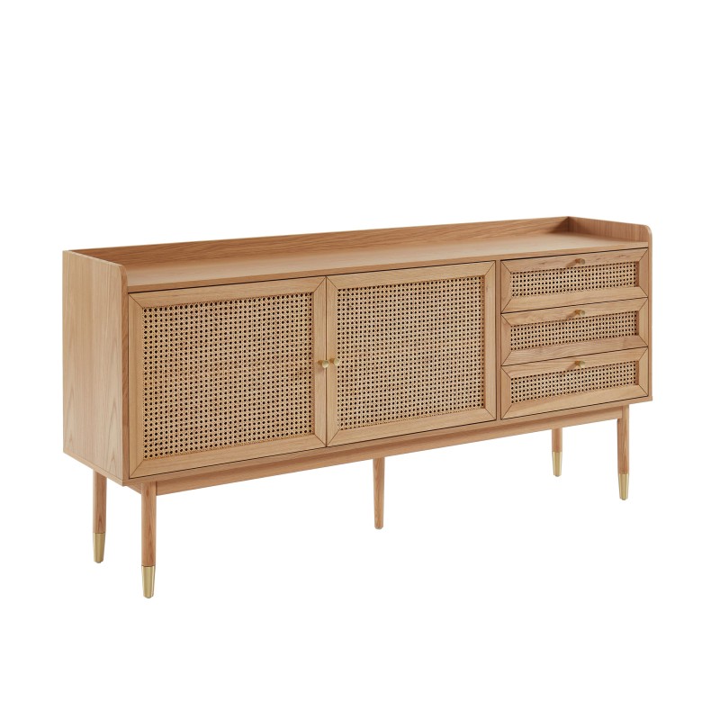 Buffet LEON chêne et cannage rotin 180cm