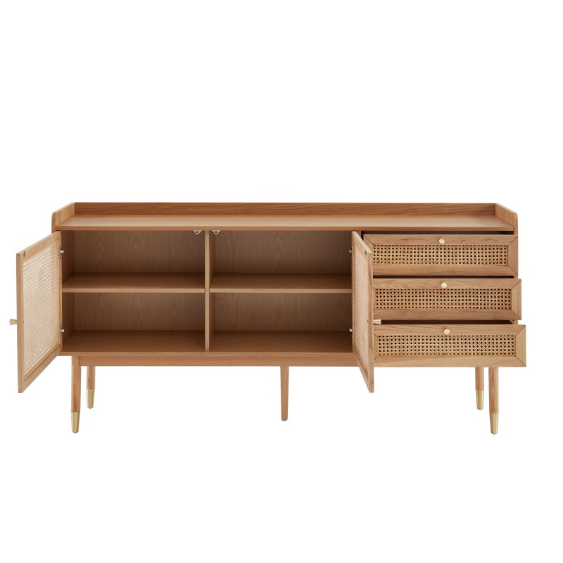 Buffet LEON chêne et cannage rotin 180cm