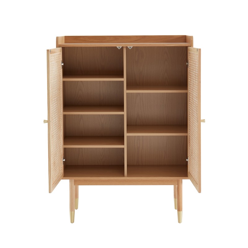 Buffet haut LEON placage chêne et cannage rotin 90cm