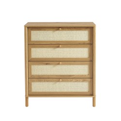 Commode HAIDA 4 tiroirs effet chêne et rotin 80cm