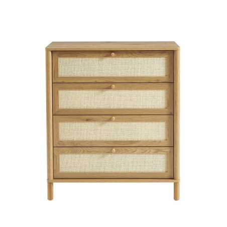 Commode HAIDA 4 tiroirs effet chêne et rotin 80cm