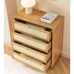 Commode HAIDA 4 tiroirs effet chêne et rotin 80cm
