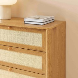 Commode HAIDA 4 tiroirs effet chêne et rotin 80cm