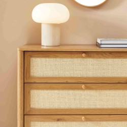 Commode HAIDA 4 tiroirs effet chêne et rotin 80cm