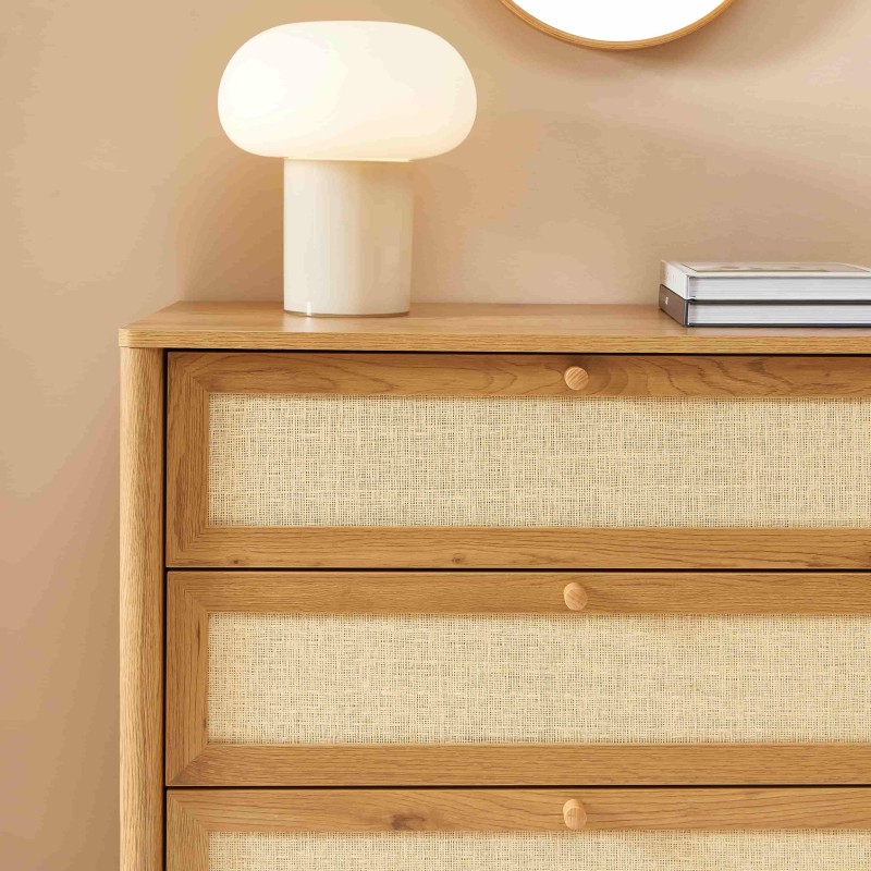 Commode HAIDA 4 tiroirs effet chêne et rotin 80cm