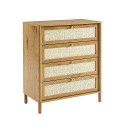 Commode HAIDA 4 tiroirs effet chêne et rotin 80cm