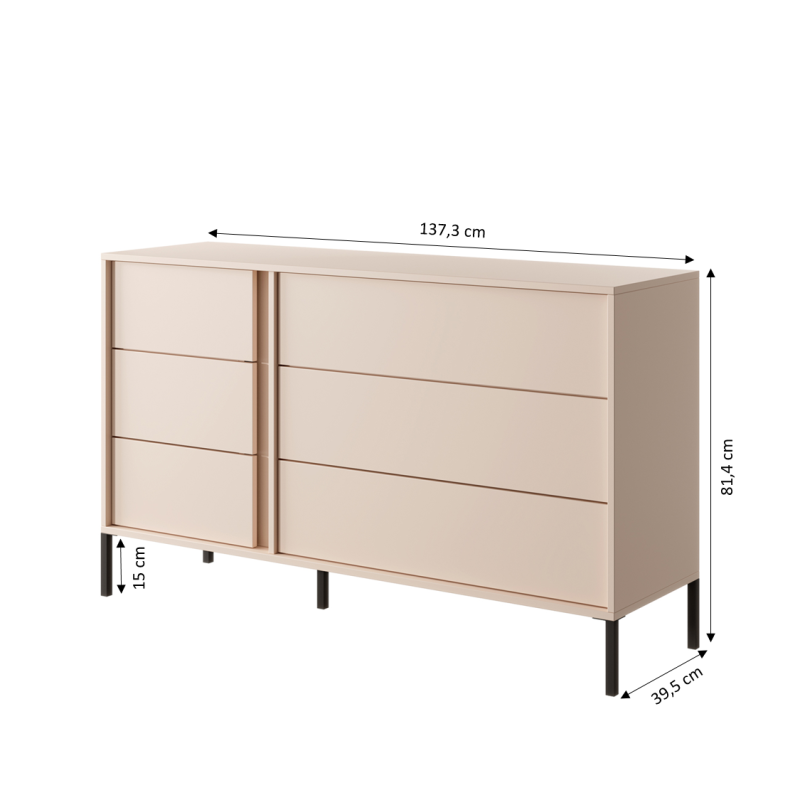 Commode HULDA beige 6 tiroirs 137cm