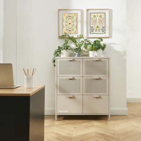 Commode PANTONE métal taupe 6 tiroirs 90cm
