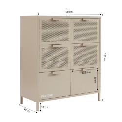 Commode PANTONE métal taupe 6 tiroirs 90cm