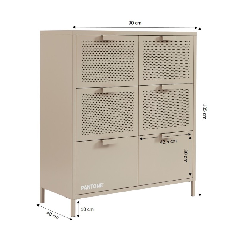 Commode PANTONE métal taupe 6 tiroirs 90cm