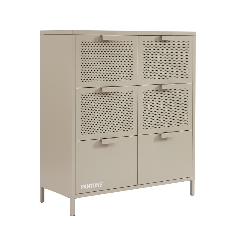 Commode PANTONE métal taupe 6 tiroirs 90cm