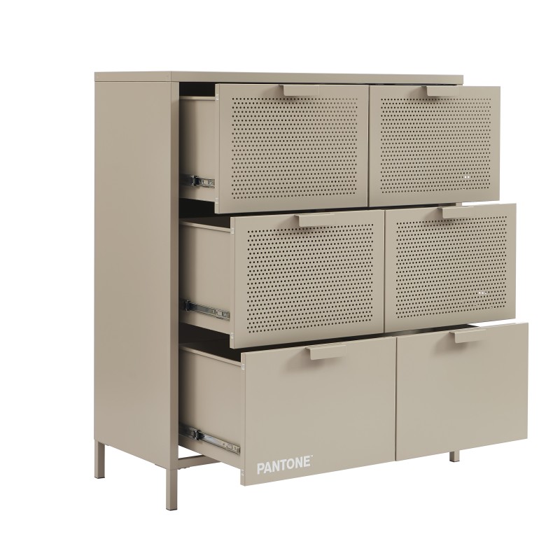 Commode PANTONE métal taupe 6 tiroirs 90cm