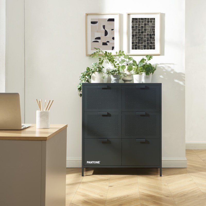 Commode PANTONE métal gris anthracite 6 tiroirs 90cm