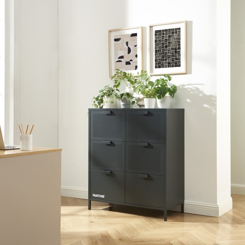 Commode PANTONE métal gris anthracite 6 tiroirs 90cm