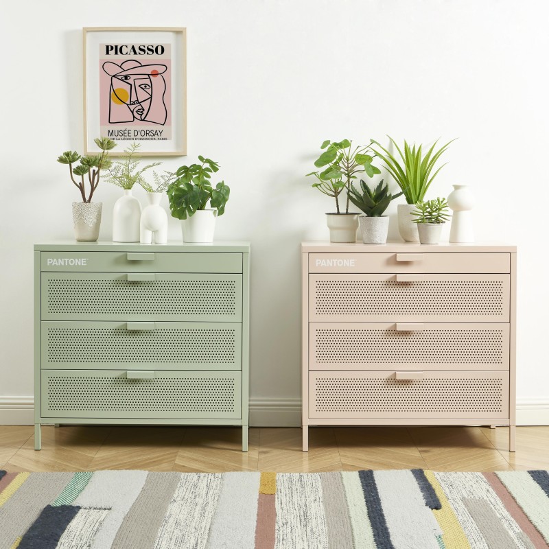 Commode PANTONE métal vert amande 4 tiroirs 40 cm