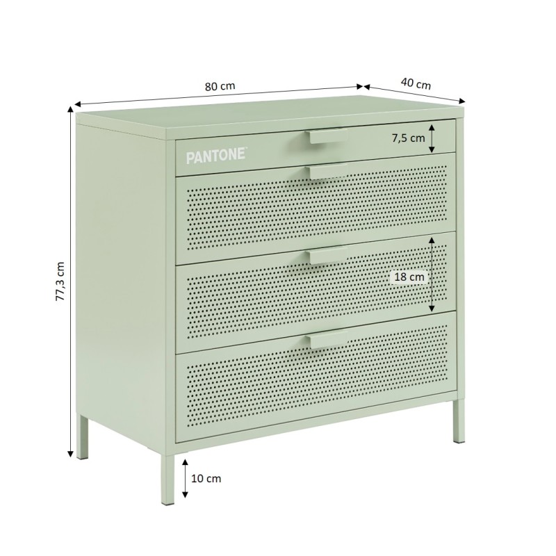Commode PANTONE métal vert amande 4 tiroirs 40 cm