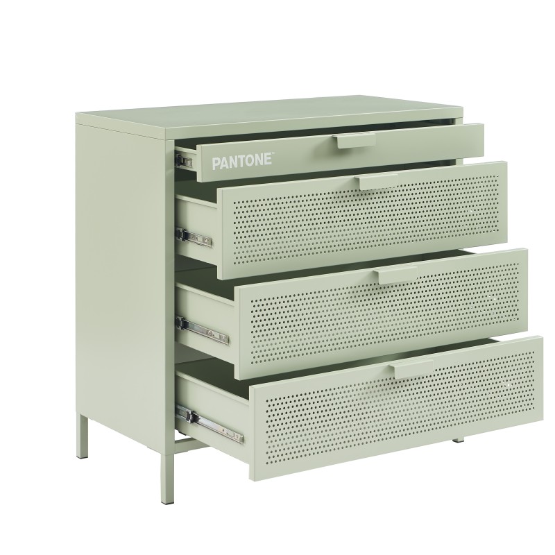 Commode PANTONE métal vert amande 4 tiroirs 40 cm