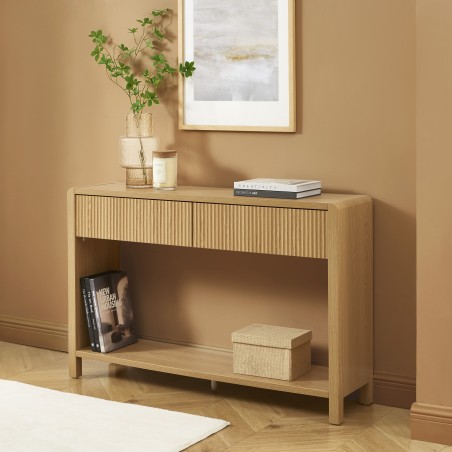 Console UTICA effet chêne 2 tiroirs 120cm
