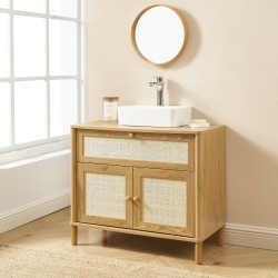 Meuble de salle de bain HAIDA effet chêne et rotin 80cm