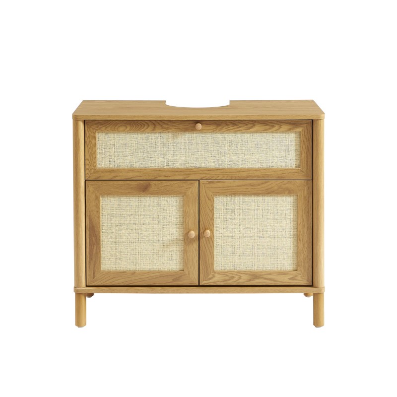 Meuble de salle de bain HAIDA effet chêne et rotin 80cm