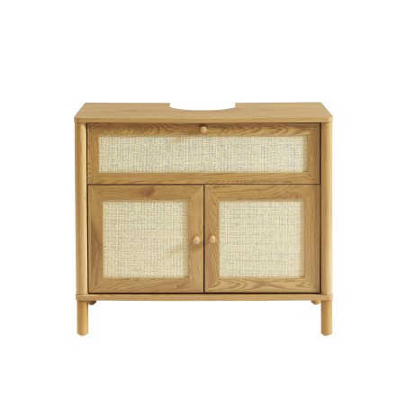 Meuble de salle de bain HAIDA effet chêne et rotin 80cm