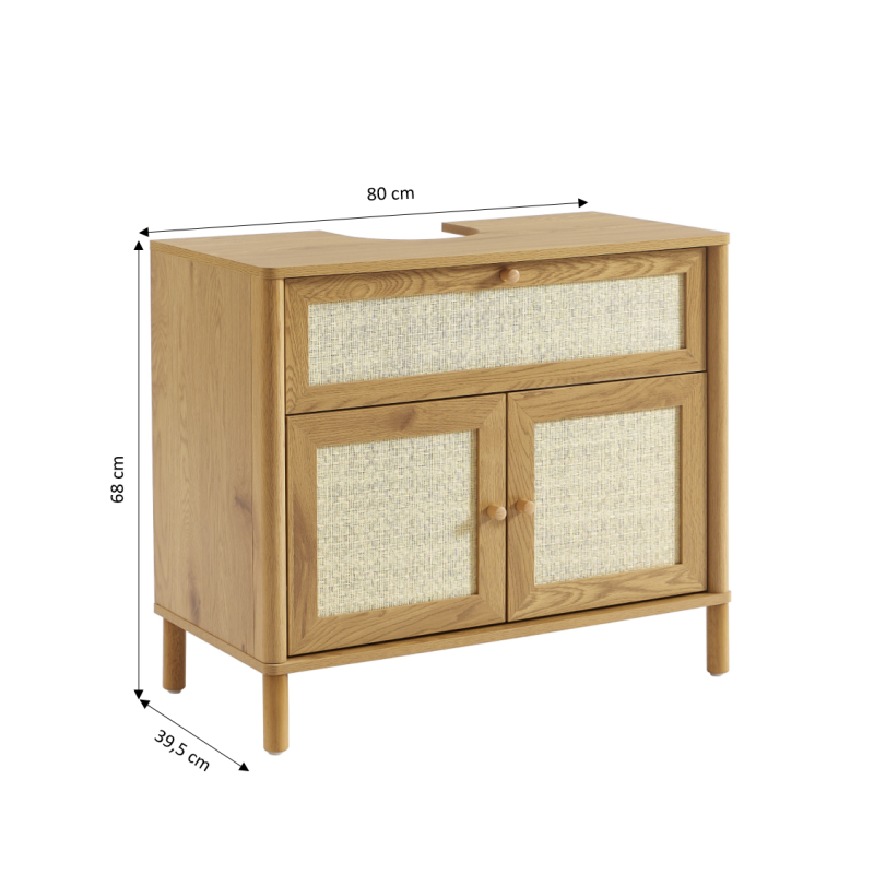 Meuble de salle de bain HAIDA effet chêne et rotin 80cm