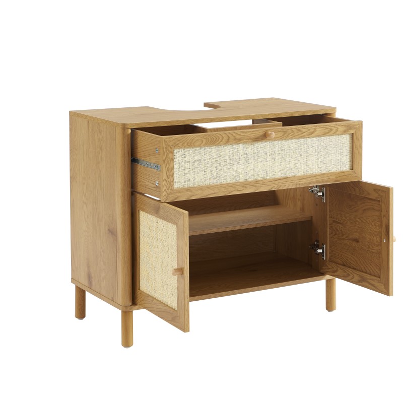 Meuble de salle de bain HAIDA effet chêne et rotin 80cm