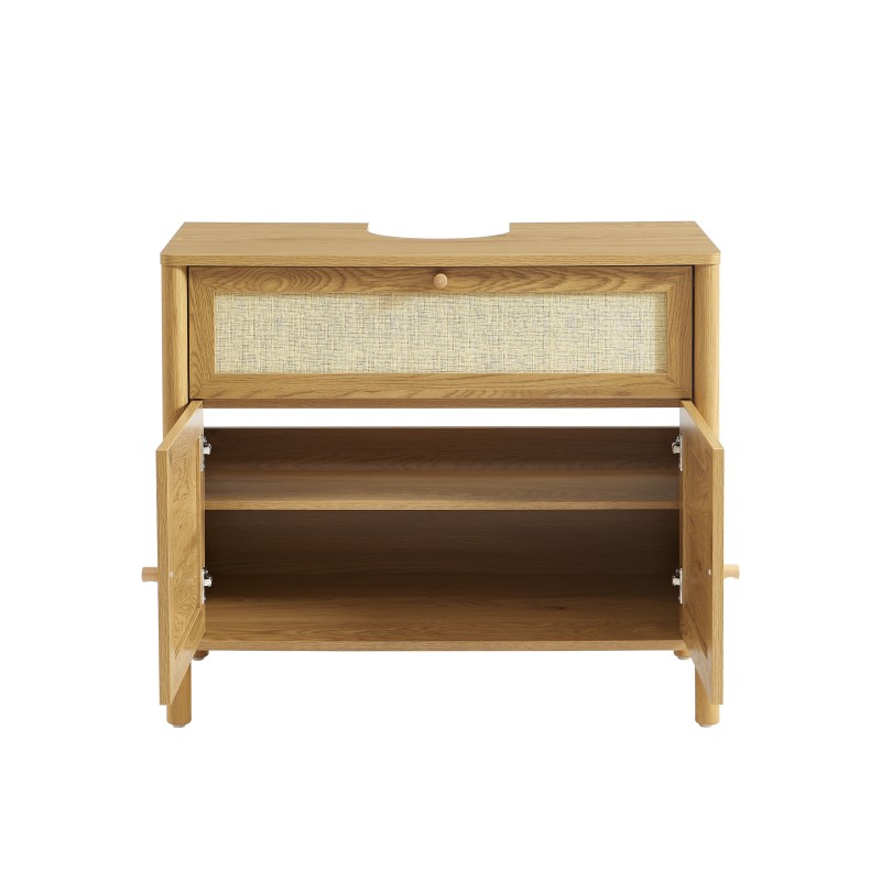 Meuble de salle de bain HAIDA effet chêne et rotin 80cm