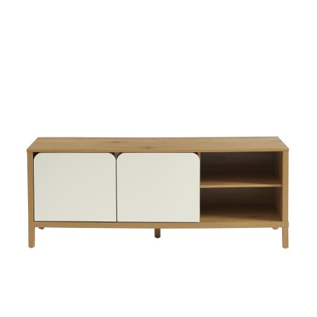 Meuble TV KILDA effet chêne et portes blanches 140cm