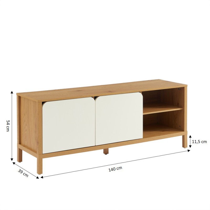 Meuble TV KILDA blanc effet chêne