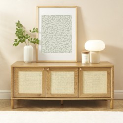 Meuble TV HAIDA effet chêne et rotin 120cm