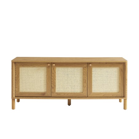 Meuble TV HAIDA effet chêne et rotin 120cm